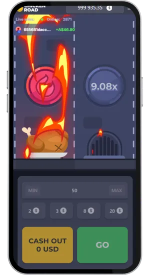 Chicken Road loss screen with roasted chicken on the left lane and 9.08x multiplier still active on the right